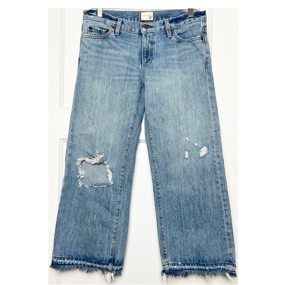 SIMON MILLER Low Rise Distressed Japanese Denim Wide Leg Raw Hem Crop Jean 26 - Picture 4 of 8